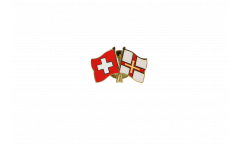 Pin's épinglette de l'amitié Suisse - Royaume-Uni Guernsey - 22 mm