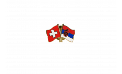 Pin's épinglette de l'amitié Suisse - Serbie avec blason - 22 mm