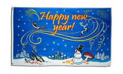Drapeau Happy New Year avec bonhomme de neige