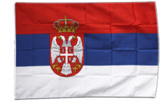 Drapeau Serbie avec blason avec ourlet
