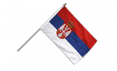 Drapeau Serbie avec blason sur hampe