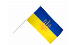 Drapeau Ukraine avec Blason sur hampe
