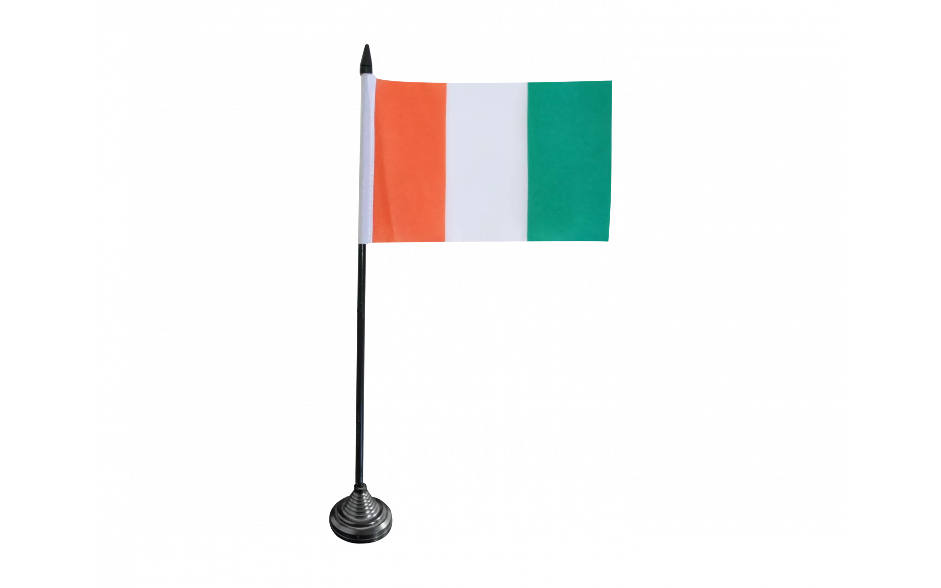 Drapeau De Table Côte D'Ivoire 10x15 Cm - Avec Armoiries - Socle Plastique Noir - Hauteur Totale 30cm